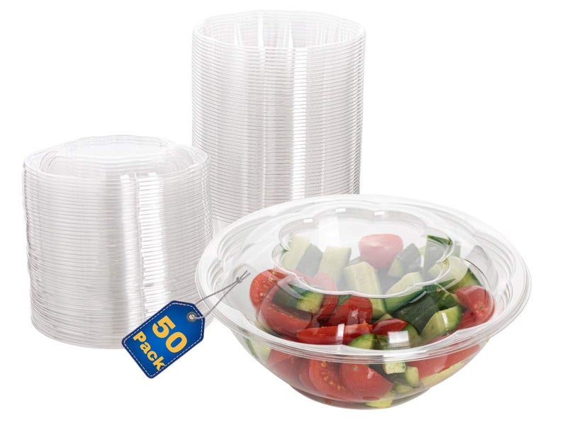 Smygoods Disposable Plastic Salad Bowls with Airtight Lids Ideal for Meal Prep Takeout Catering Parties Picnics and Food Storage Stackable LeakProof